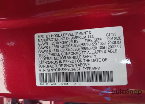 2023 Honda Pilot Awd Elite from USA, damaged, VIN 5FNYG1H8XPB024784